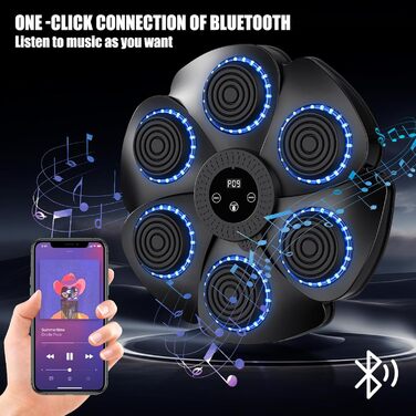 Музична боксерська машина Vulaop з LED підсвіткою, Bluetooth, 9 режимів швидкості та лічильник ударів, чорна, з рукавичками