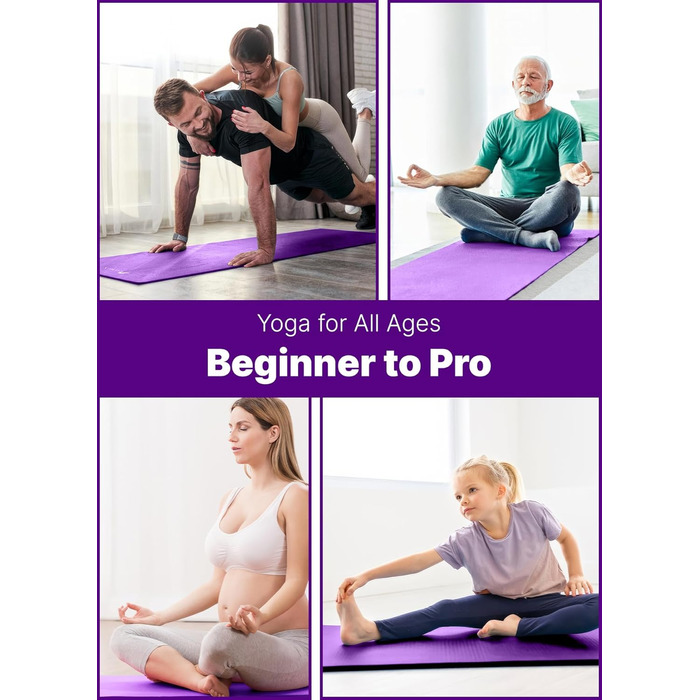 Килимок для йоги ROMIX, 10 мм, антиковзаючий, екологічний, з сумкою та ременем, преміум-якість, нетоксичний, для фітнесу, пілатесу, спортзалу, подорожей – фіолетовий