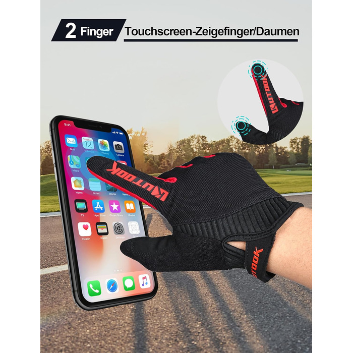 Велосипедні рукавички KUTOOK: антиковзаючі, амортизуючі, з підтримкою сенсорного екрану. MTB, шосе, гірський велосипед, подорожі, трекінг (червоний, L)