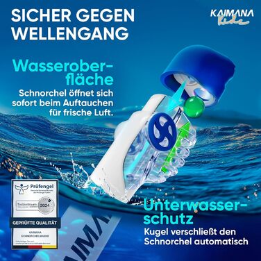 Маска для снорклінгу KAIMANA® для дорослих та дітей (блакитна) з повним обличчям - безпечна від CO2, з сумкою для перенесення