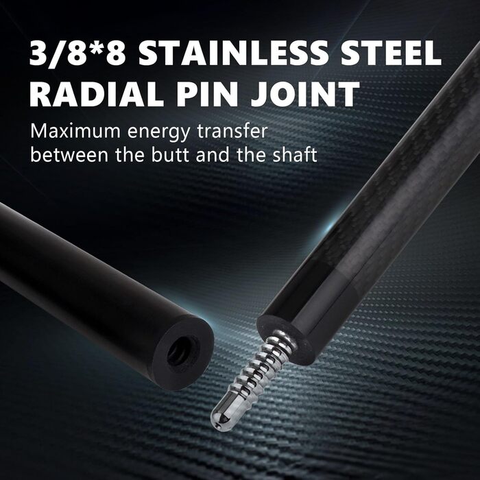 Професійний кий для більярду з карбону, 12.4 мм, 8-шарова вершина, низька відсікання, для дорослих, з професійним конусом, 3/8 x 8, чорний