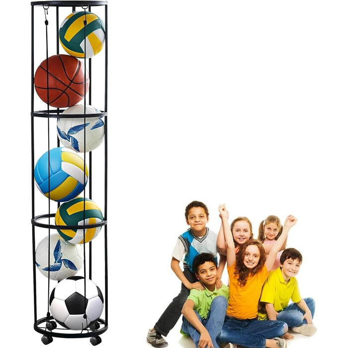 Стійка для м'ячів з колесами, настінна, 3-ярусна: для баскетболу, футболу, волейболу