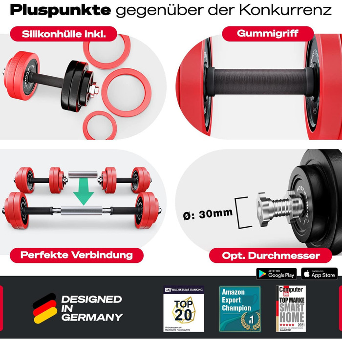 Sportstech 2-в-1 Гантельний Набір з Силіконовим Покриттям, 20/30 кг, Німеччина, AH300