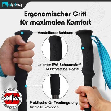 Телескопічні трекінгові палиці з карбону та алюмінію для скандинавської ходьби, регульовані 65–135 см, ергономічні, сині