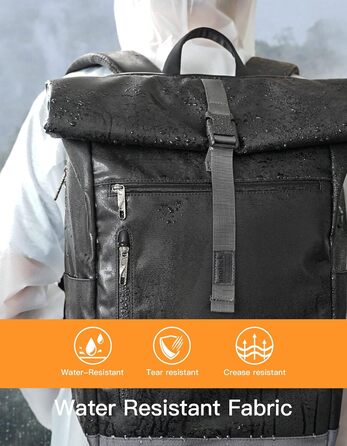 Міський рюкзак Inateck RollTop 25-30 л, чорний, для ноутбука 17'' – універсальний для чоловіків і жінок, велосипедний, шкільний, для університету, роботи, спорту та подорожей