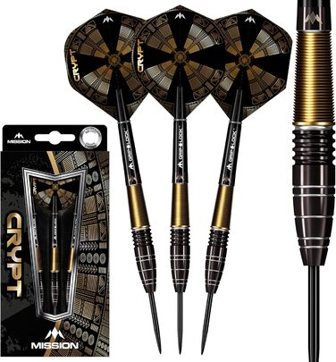 Набір дротиків Mission Darts Crypt 90% вольфрам, чорний і золотий, PVD-покриття, сталевий наконечник, різні стилі та ваги