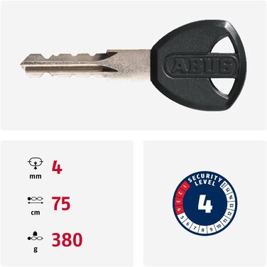 Ланцюговий замок для велосипеда ABUS Steel-O-Chain 4804K зі спеціальної сталі, рівень безпеки 4, чорний, 75 см