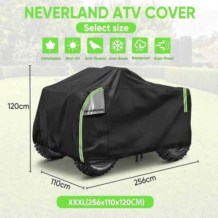 Покривало для квадроцикла NEVERLAND XXXL (256 x 110 x 120 см) - захист від бруду, дощу, сонця, зимова стійкість, 210D Oxford