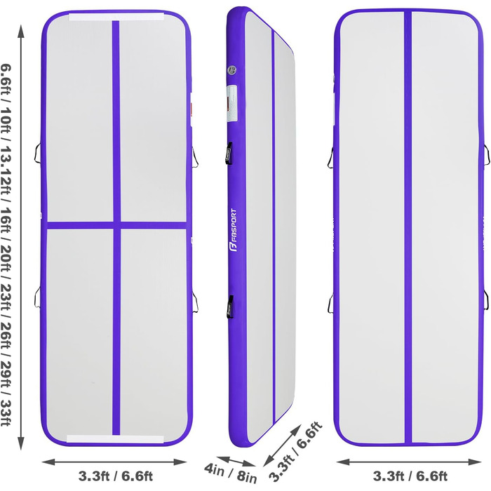 FBSPORT Airtrack Matte - килимок для гімнастики та йоги, 10/20 см, з насосом та сумкою