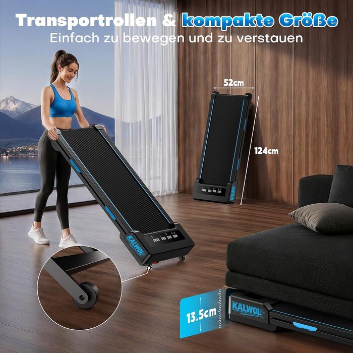 Бігова доріжка Walking Pad з автоматичним нахилом 14%, потужний безщітковий двигун 3.5 HP, швидкість до 10 км/год, LED-дисплей, 12 HIIT-програм, до 180 кг, чорно-блакитна