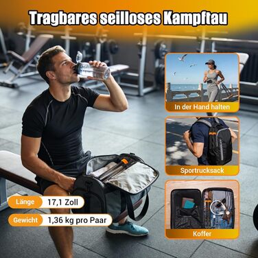 Тренувальні канати Battle Rope без мотузки, регульовані, з сумкою та інструкцією, для HIIT, силових тренувань, спалювання жиру, домашній спортзал