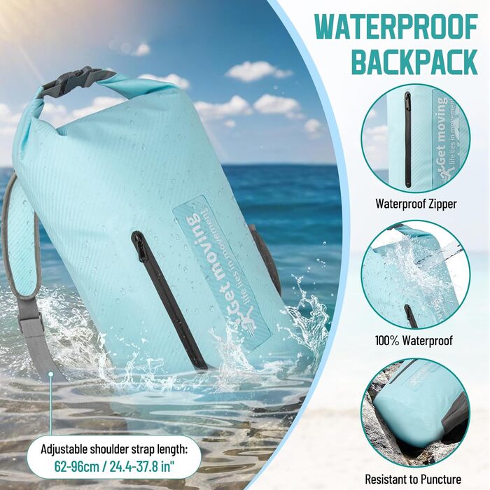 Водонепроникний мішок Dry Bag 20L RollTop: рюкзак, сумка для каякінгу, рафтингу, риболовлі, плавання, блакитний