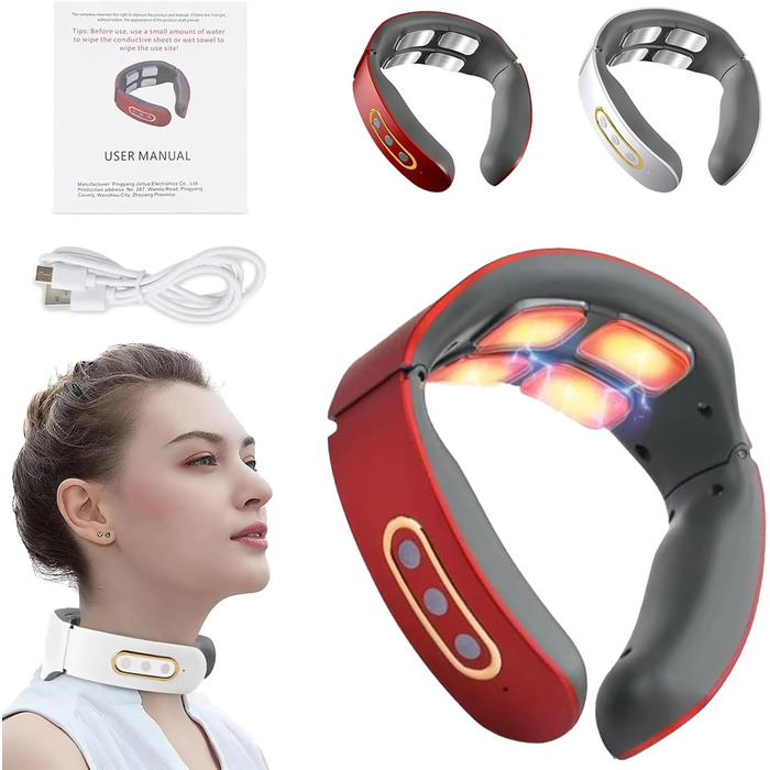 Масажер для шиї Neurotex Lefaya Nurotex 11-в-1: бездротовий, з підігрівом 42°C, 9 рівнів інтенсивності та 6 режимів, електричні імпульси проти болю та напруги (червоний)