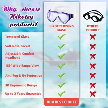 Набір для снорклінгу для дітей HIKOTEY, сухий снорклінг, маска для снорклінгу з антизапотівальною панеллю, водонепроникні затички для вух, блакитний (B1-Pazifik)