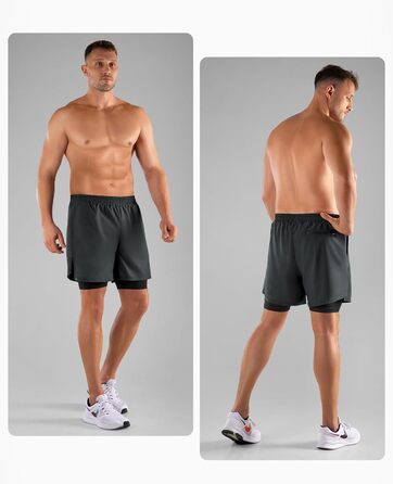Шорти чоловічі Niksa 2er Pack 2-в-1: спортивні, швидковисихаючі, дихаючі, з кишенею для телефону (XL, сірий)