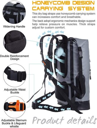 Водонепроникний рюкзак IDRYBAG Dry Bag 20L/30L/40L: для подорожей, каякінгу, сірого кольору