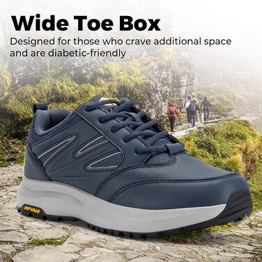 Черевики для піших прогулянок FitVille для чоловіків, широкі, водонепроникні, трекінгові, антиковзаючі, для будь-якої погоди, з підтримкою склепіння стопи, розмір 39.5-50 (44 EU X-Wide, синій)