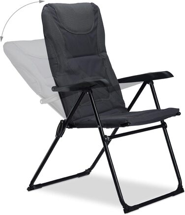Крісло для кемпінгу Relaxdays Comfort, регульоване, сіре, для риболовлі, складна конструкція