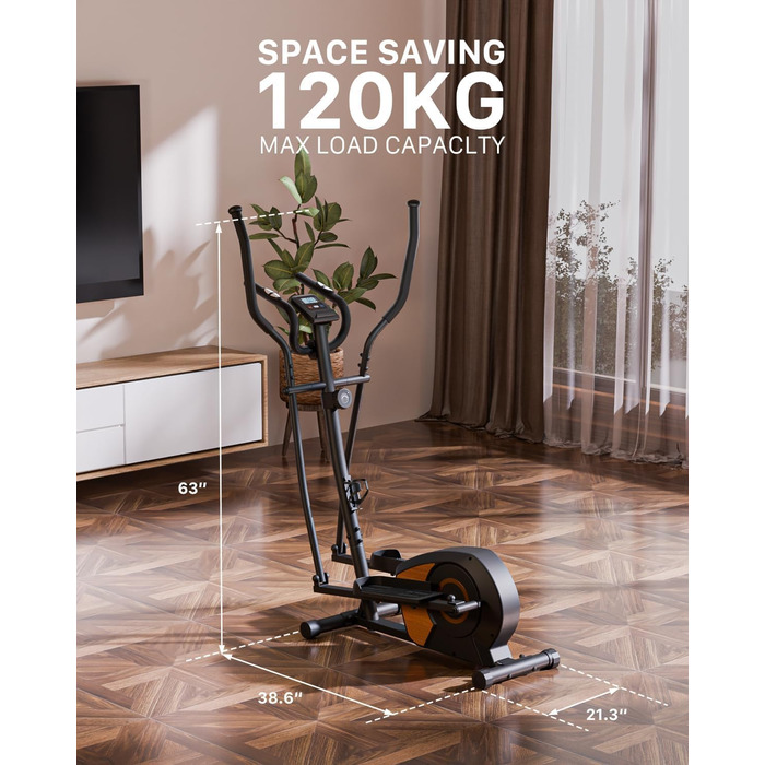 Еліптичний тренажер Aeriflo S100 для дому з Bluetooth, LCD-дисплеєм та транспортувальними роликами. 16 рівнів опору, ультратихий, чорний.