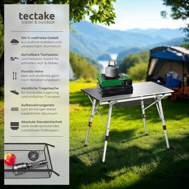 Складаний туристичний стіл Tectake® 90 x 52 см, алюміній, сірий (сільвер)