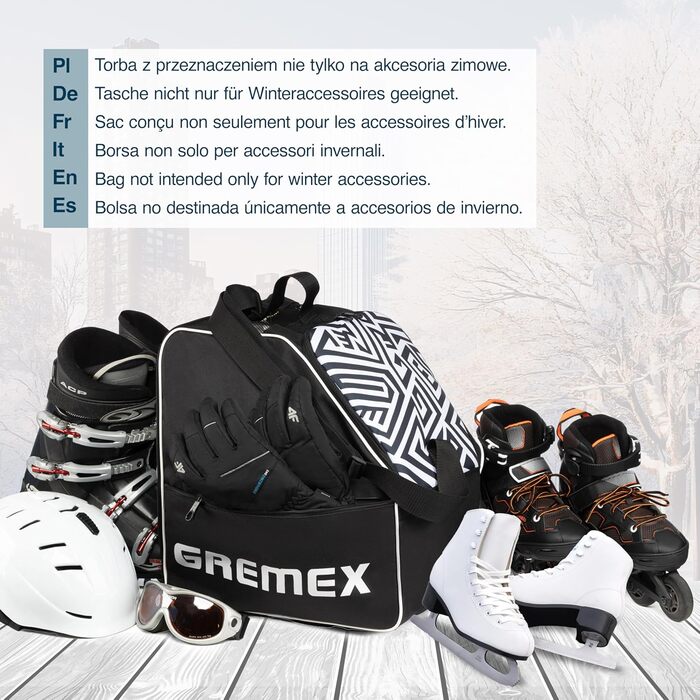 Чохол для лижних черевиків з відділенням для шолома - Водонепроникний рюкзак для лижних черевиків та шолома. Міцний завдяки титановим швам. Зручний для транспортування, подорожей та захисту спорядження. Чорний + Білий