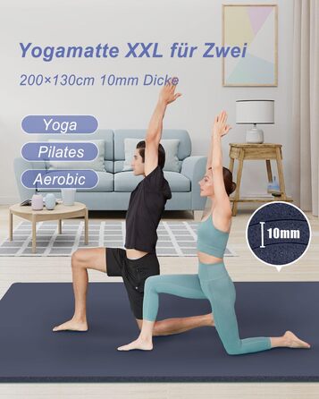 Йога мат RYTMAT XXL 200x130см: фітнес-мат для йоги, фітнесу, занять з дітьми та для людей похилого віку. Товщина 10/15/20 мм, NBR, великий, спортивний, тренувальний мат. Колір: блакитний/темно-синій