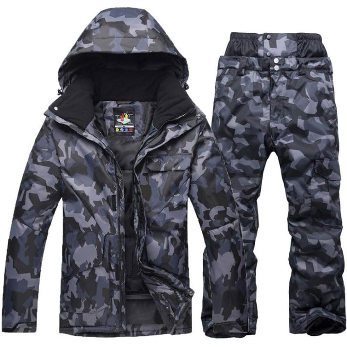Чоловічий гірськолижний костюм камуфляж: куртка та штани. Теплий, вітро- та водонепроникний костюм для сноуборду та лиж. Чорний, розмір a