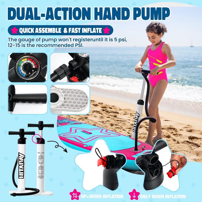 Надувне SUP-борд для дітей та підлітків з аксесуарами (рожевий, зірка)