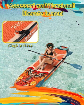 Надувний SUP-борд H2OSUP Stand Up Paddling Board - широка дошка для паділбордингу з преміум аксесуарами, стабільна для будь-якого рівня підготовки (Помаранчевий)