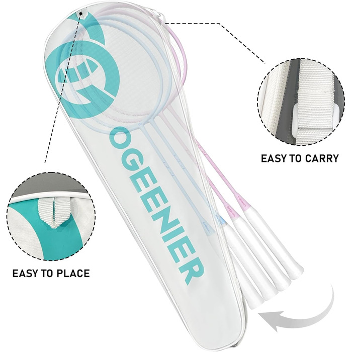 Набір для бадмінтона OGEENIER: 4 ракетки, 6 воланчиків, сумка, 3 1/4 дюйми