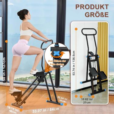 Вертикальний тренажер HXD-ERGO, крос-тренажер з LCD-дисплеєм, степер, складаний, для дому та фітнес-залу, регульовані ручки, чорно-синій