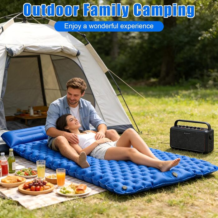 Каремат туристичний подвійний Isomatte Camping з насосом та подушками для 2 осіб: ультралегкий, потовщений для кемпінгу, походу, пляжу
