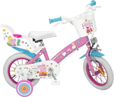 Дитячий велосипед Peppa Pig 12 дюймів зі стабілізаторами, кошиком та сидінням для ляльки, 3-5 років