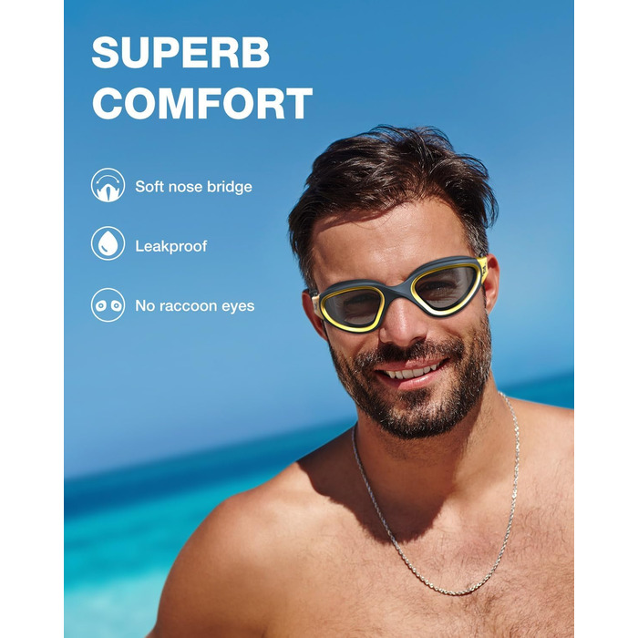Окуляри для плавання ZIONOR G1 - поляризовані, унісекс, для дорослих та жінок, антизапітніння, 100% захист від УФ, один розмір (G1 MAX, G1-MAX-polarisierte SchwarzGold-Rauch)