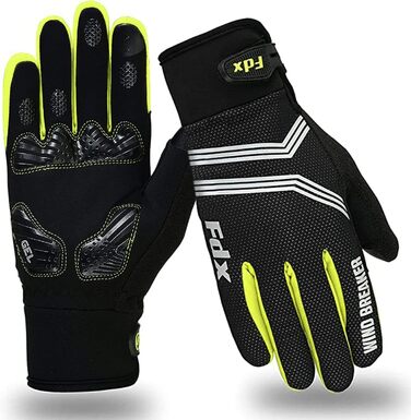 Рукавички для їзди на велосипеді FDX Winter з повним пальцем, дихаючі, водонепроникні, вітронепроникні, з гелевою підкладкою, сумісні з сенсорними екранами, неслизькі, теплі – ідеальні для MTB, шосе, велосипеда та бігу. Чорний/Білий (Чорний/Жовтий, XXL)