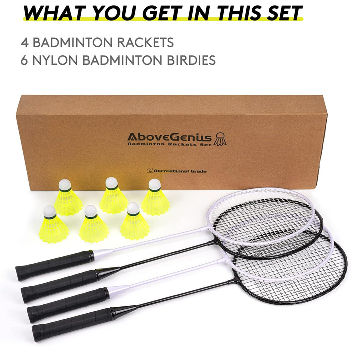 Набір для бадмінтону 4 шт. для ігор на вулиці, включає 4 ракетки, 6 нейлонових воланчиків, легкі ракетки для бадмінтону для початківців
