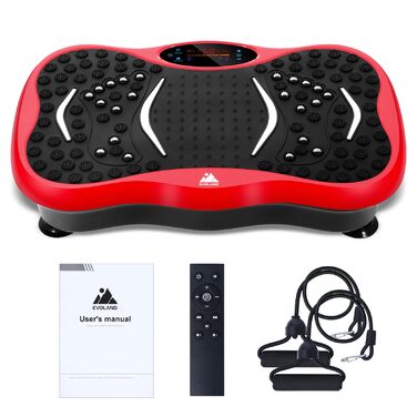 Вібраційна платформа EVOLAND з 5 програмами тренувань, Bluetooth, стрічки опору для всього тіла - червона