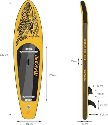 Надувна SUP-дошка ECD Germany 305–380 см, до 150 кг, комплект із веслом і сидінням для каяка