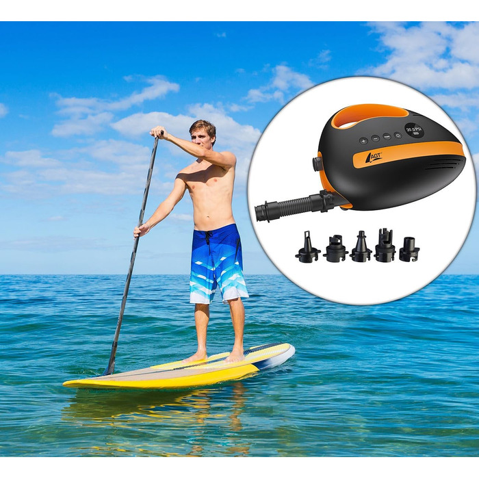 Акумуляторний насос для SUP-дошок AGT SUP: потужний компресор, 350 л/хв, 3 x 4000 mAh, USB, 12V
