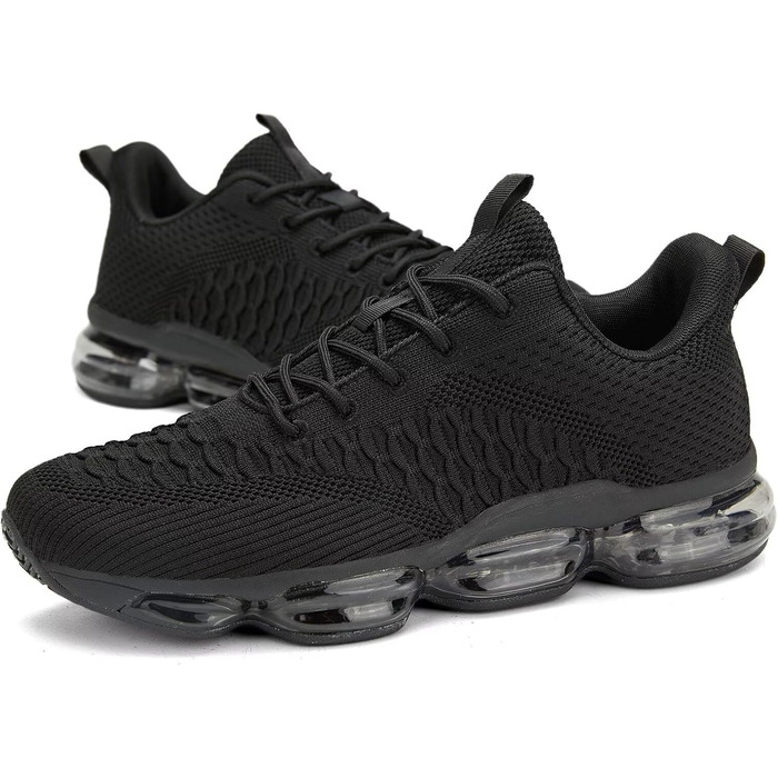 Чоловічі бігові кросівки з повітряною подушкою, дихаючі, для тенісу, модні, з антиковзаючою підошвою, для тренувань, відпочинку, спорту, фітнесу, подорожей, комфортні, чорні, 42 EU