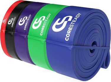 Еспандер Coresteady для фітнесу та спорту – міцна гумова стрічка для підтягувань, силових тренувань та нарощування м'язів для чоловіків і жінок, набір 5 штук (червоний, чорний, фіолетовий, зелений, синій)