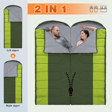 Сплячий мішок Outdoor для дорослих, машинного прання, зимовий, водонепроникний, 3-4 сезони, з компресійним мішком, для кемпінгу, піших прогулянок, подорожей, 0°C-Комфорт, Чорний (10°C-Комфорт Оливковий, 220x85CM-L)