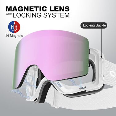 Одаленд Скі-маска для жінок та чоловіків, дітей. Снігові окуляри з антитуманним покриттям, захистом від УФ-випромінювання та магнітними змінними лінзами. Сумісні зі шоломом. Для сноуборду та катання на лижах. Чорний колір. VLT 8.8% (фіолетовий — VLT 15%)
