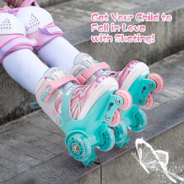 Дитячі ролики для дівчаток, 4 розміри, регульовані, безпечні, з дихаючим верхом, для початківців (XS: 25-27.5 EU)