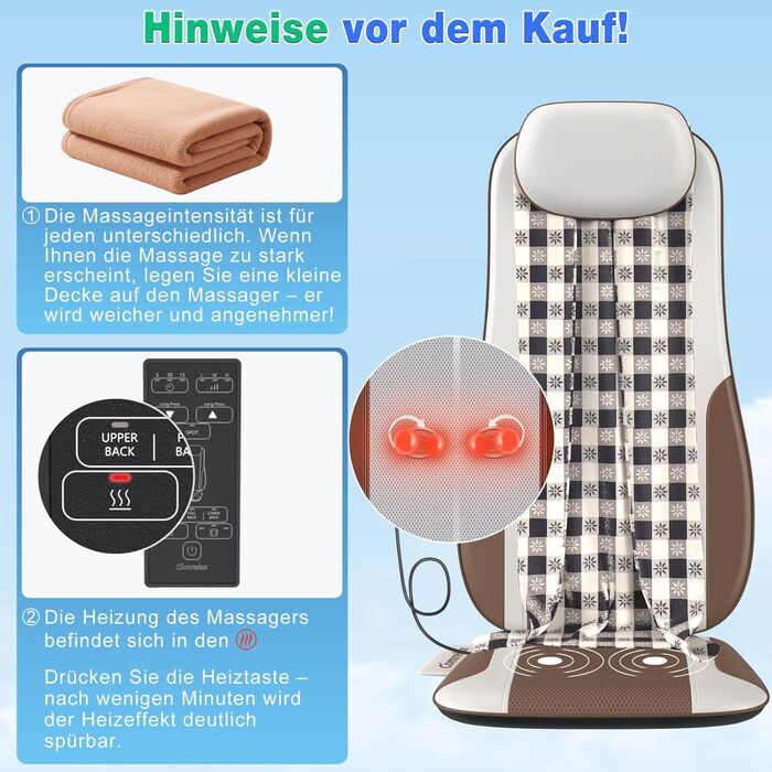 Масажер для спини Shiatsu з підігрівом, масажне крісло для зняття стресу, глибокий масаж-кнесінг та ролики, 2 вібраційні мотори, масажер спини, талії та стегон, PU-шкіра, з 2 блоками живлення, білий