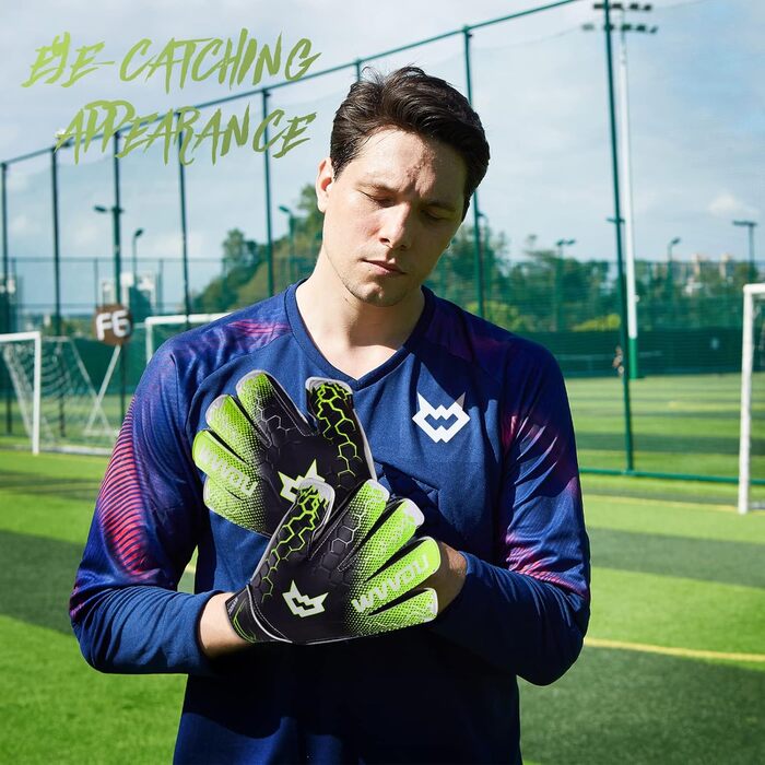 Воротарські рукавички WVVOU для дітей та дорослих, дитячі та юніорські, з технологією Fingersave, для тренувань та ігор, чорні