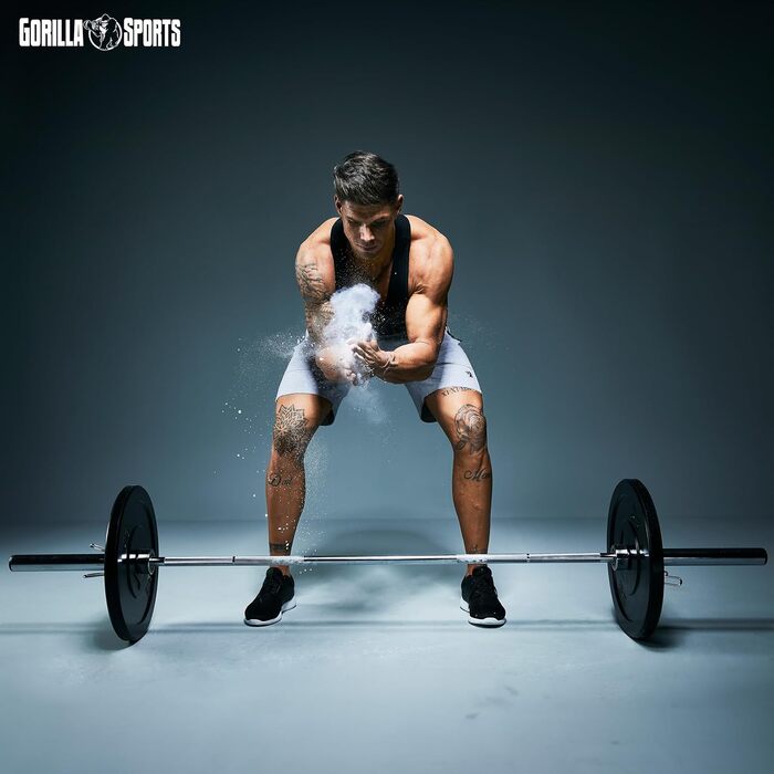 Олімпійський гриф GORILLA SPORTS 220 см, 50 мм, до 450 кг, з хромованим покриттям і замками, гриф для штанги
