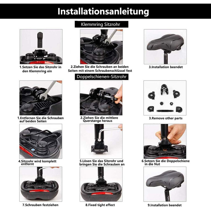 Велосипедне сідло Lachesis: комфортне, гелеве, з підвіскою для чоловіків та жінок. Підходить для MTB, шосе та трекінгових велосипедів (червоний)