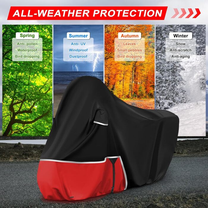 Водонепроникний чохол для мотоцикла Piaggio MP3 400/500 (з багажником) - чорний/червоний, 420D Oxford, зимовий, захисний