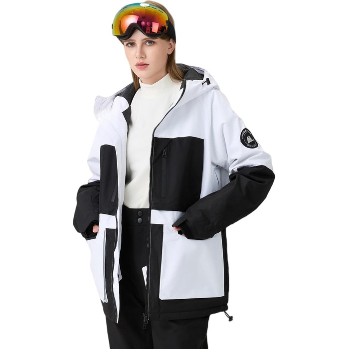 Жіночий комплект гірськолижний (2 шт.): куртка та штани HOTIAN. Водонепроникний, вітронепроникний, теплий. Розмір M, колір: чорний + білий